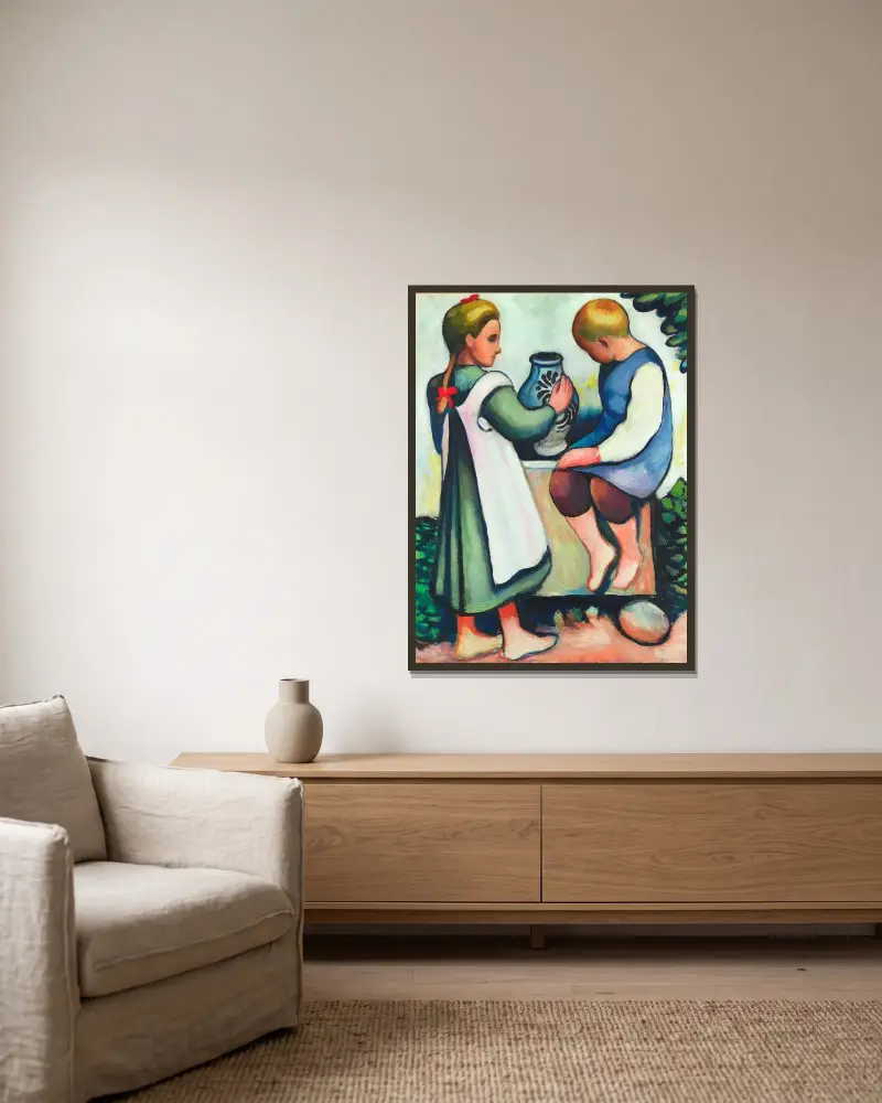 Kinder am Brunnen II von August Macke gerahmt an einer Wand