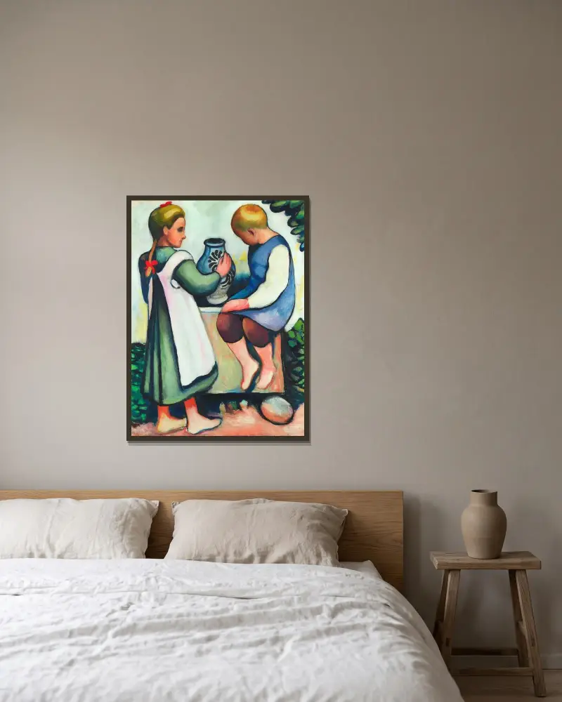 Kinder am Brunnen II von August Macke gerahmt an einer Wand