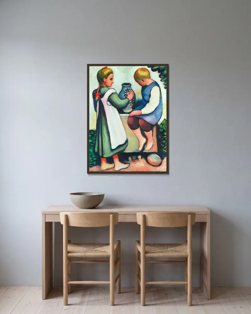 Kinder am Brunnen II von August Macke gerahmt an einer Wand
