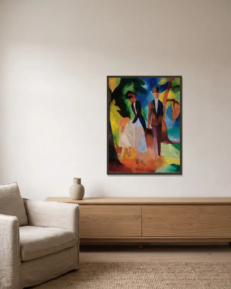 Leute am blauen See von August Macke gerahmt an einer Wand