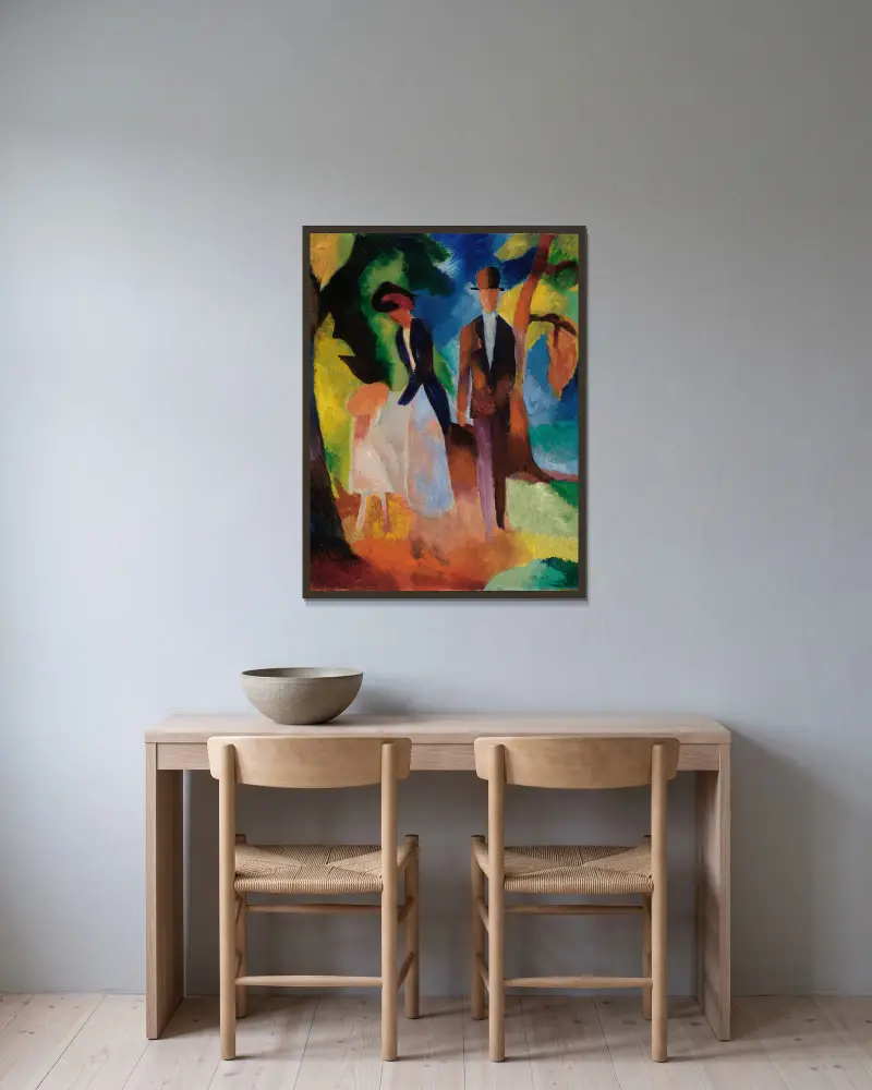 Leute am blauen See von August Macke gerahmt an einer Wand