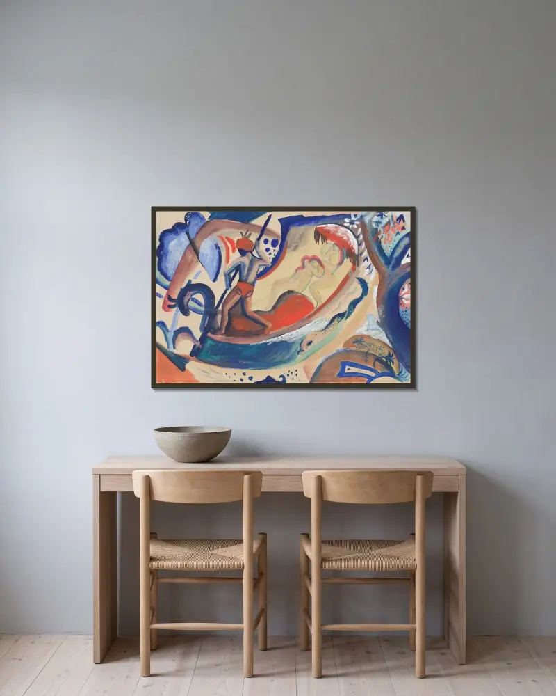 Nackte Mädchen in der Barke av August Macke inramad på en vägg