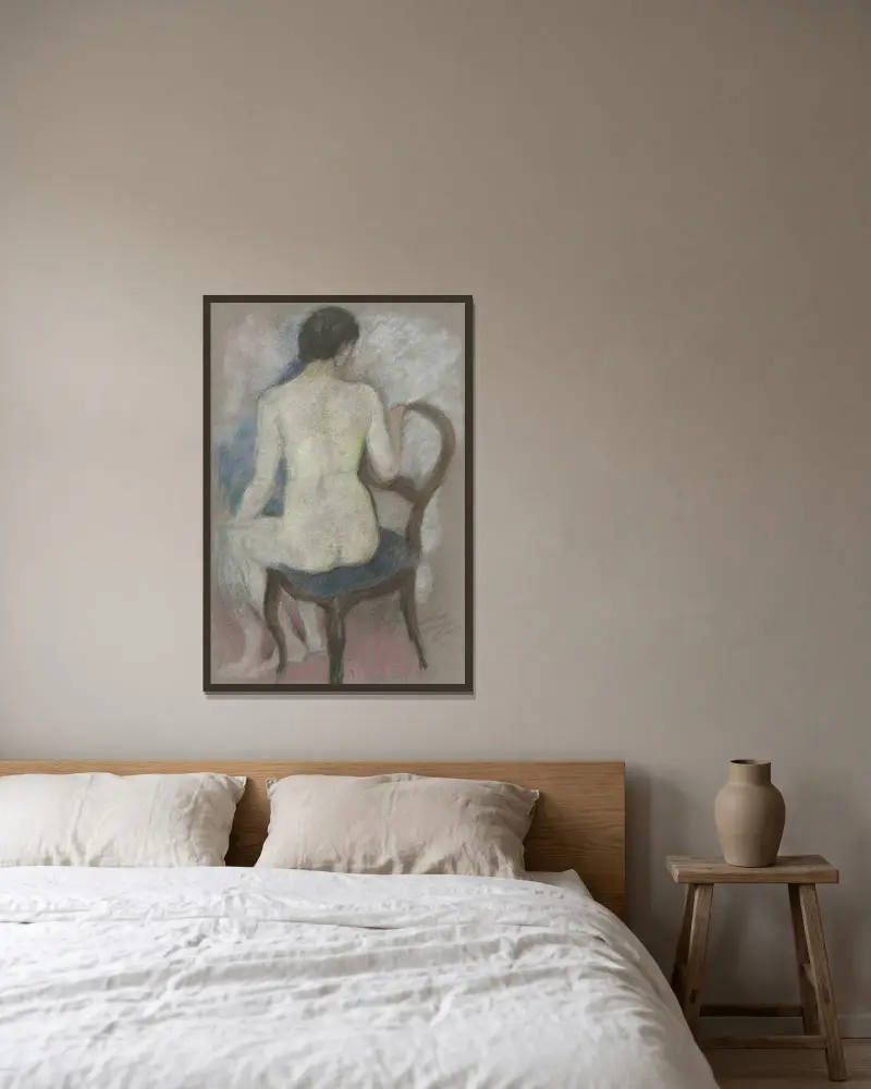 Nude on chair av August Macke inramad på en vägg