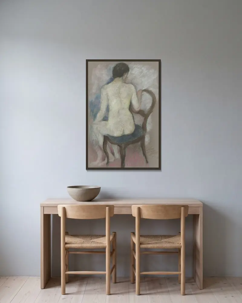 Nude on chair av August Macke inramad på en vägg