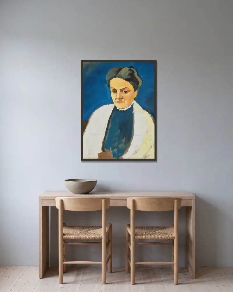 Porträtstudie Sofie Gerhardt av August Macke inramad på en vägg