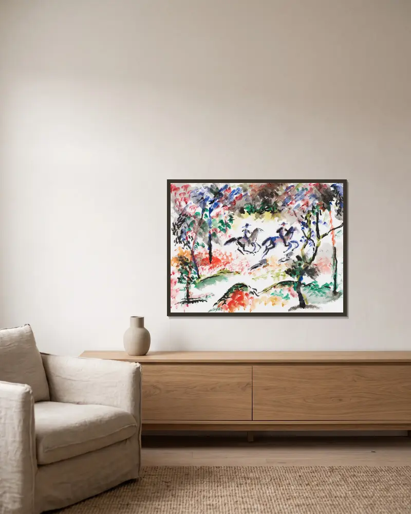 Reiter im Wald av August Macke inramad på en vägg