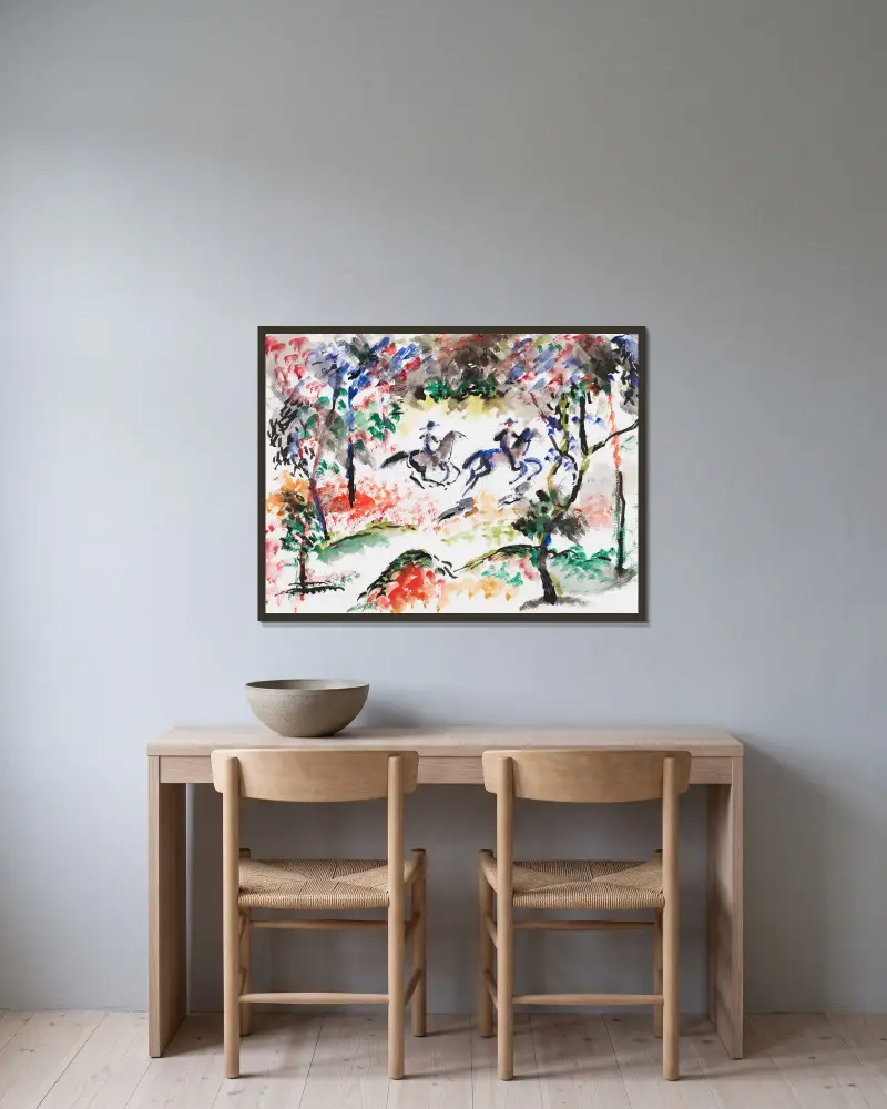 Reiter im Wald av August Macke inramad på en vägg