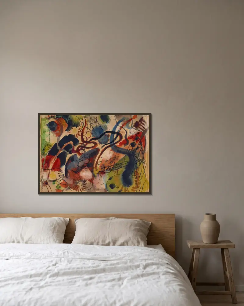 Satirical figure on the Blue Rider av August Macke inramad på en vägg