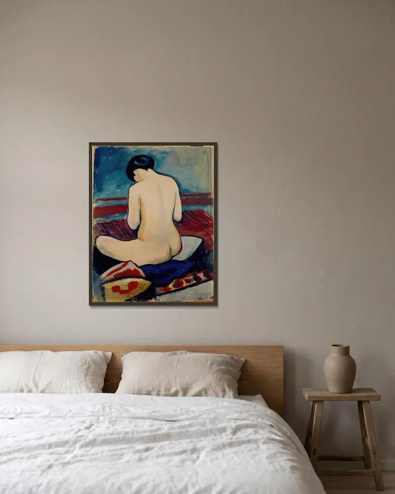 Sitting Nude with Pillow av August Macke inramad på en vägg