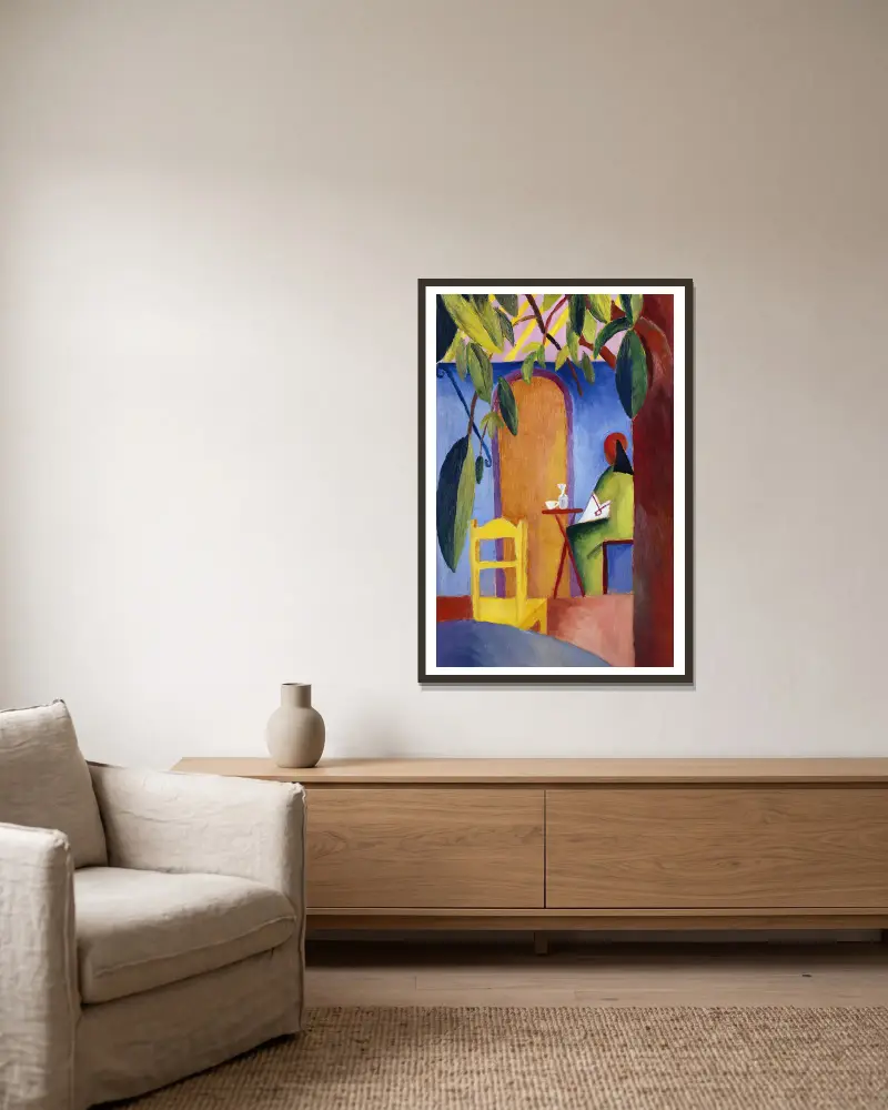 Turkish Café av August Macke inramad på en vägg