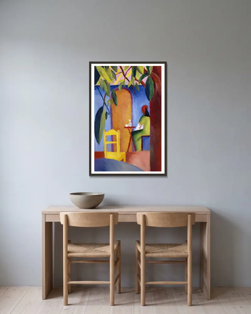 Turkish Café av August Macke inramad på en vägg