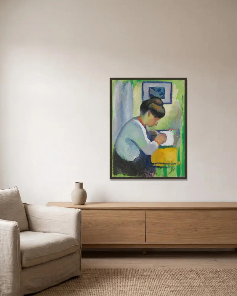 Woman Writing av August Macke inramad på en vägg