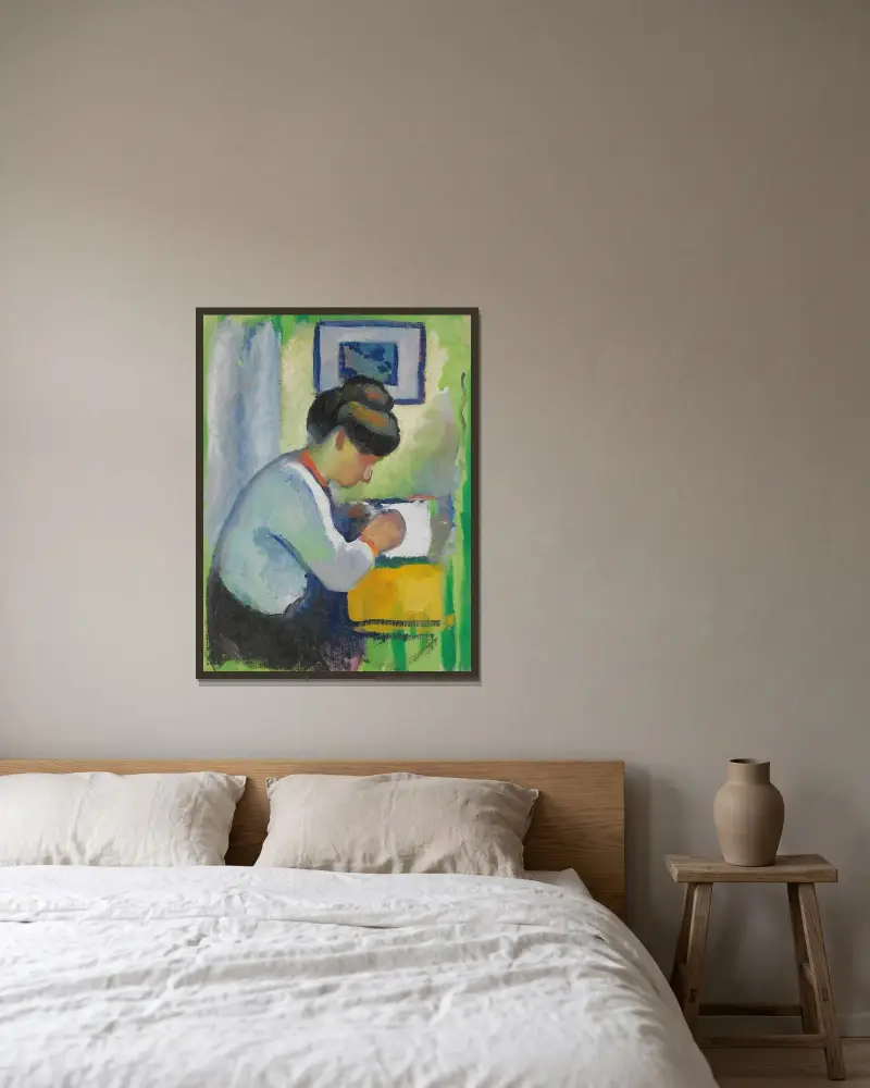 Woman Writing av August Macke inramad på en vägg