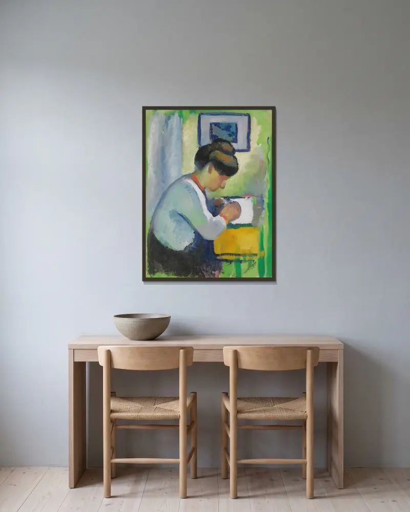 Woman Writing av August Macke inramad på en vägg