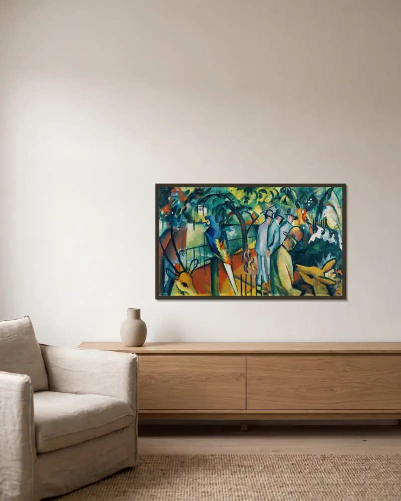 Zoological Garden I av August Macke inramad på en vägg