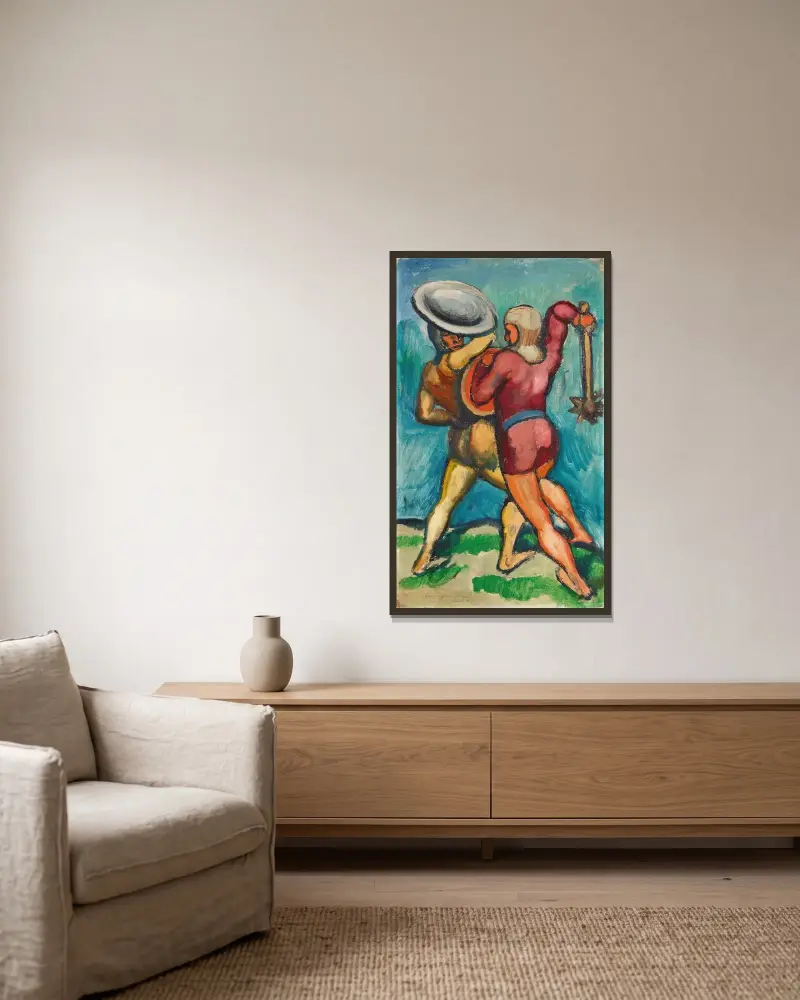 Zwei Kämpfende von August Macke gerahmt an einer Wand
