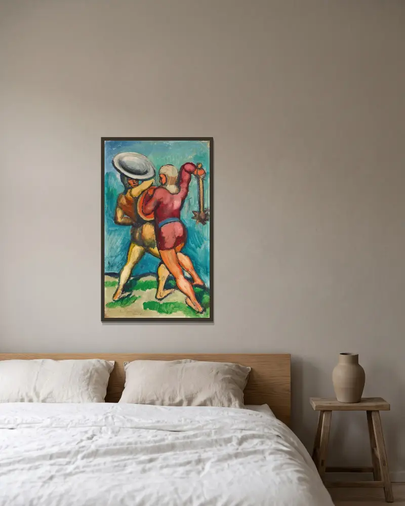 Zwei Kämpfende von August Macke gerahmt an einer Wand