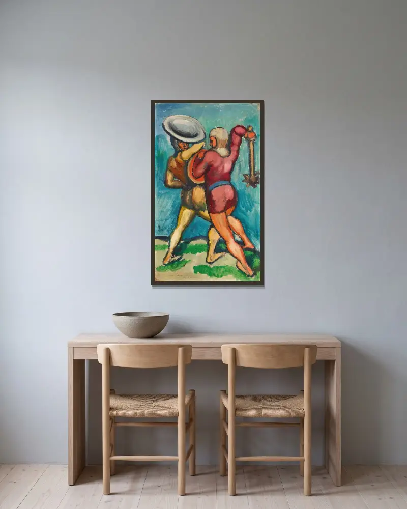 Zwei Kämpfende von August Macke gerahmt an einer Wand