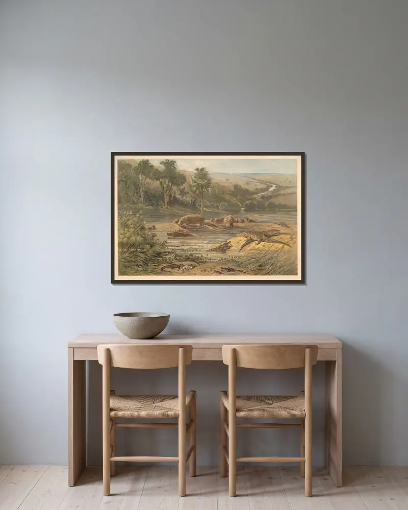 Vid en flod i det inre av Afrika av August Specht inramad på en vägg