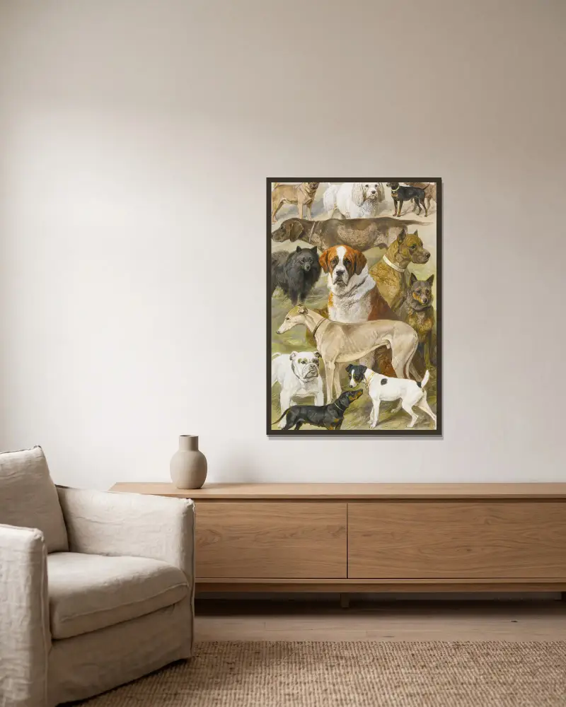 Dog Studies av August Specht inramad på en vägg