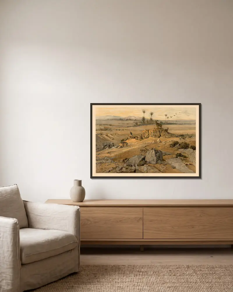 Aus der Sahara von August Specht gerahmt an einer Wand
