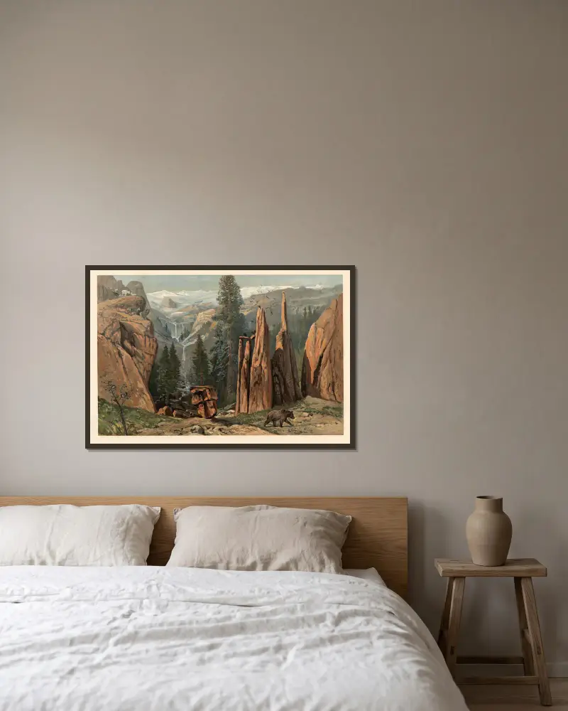 North American mountain landscape av August Specht inramad på en vägg