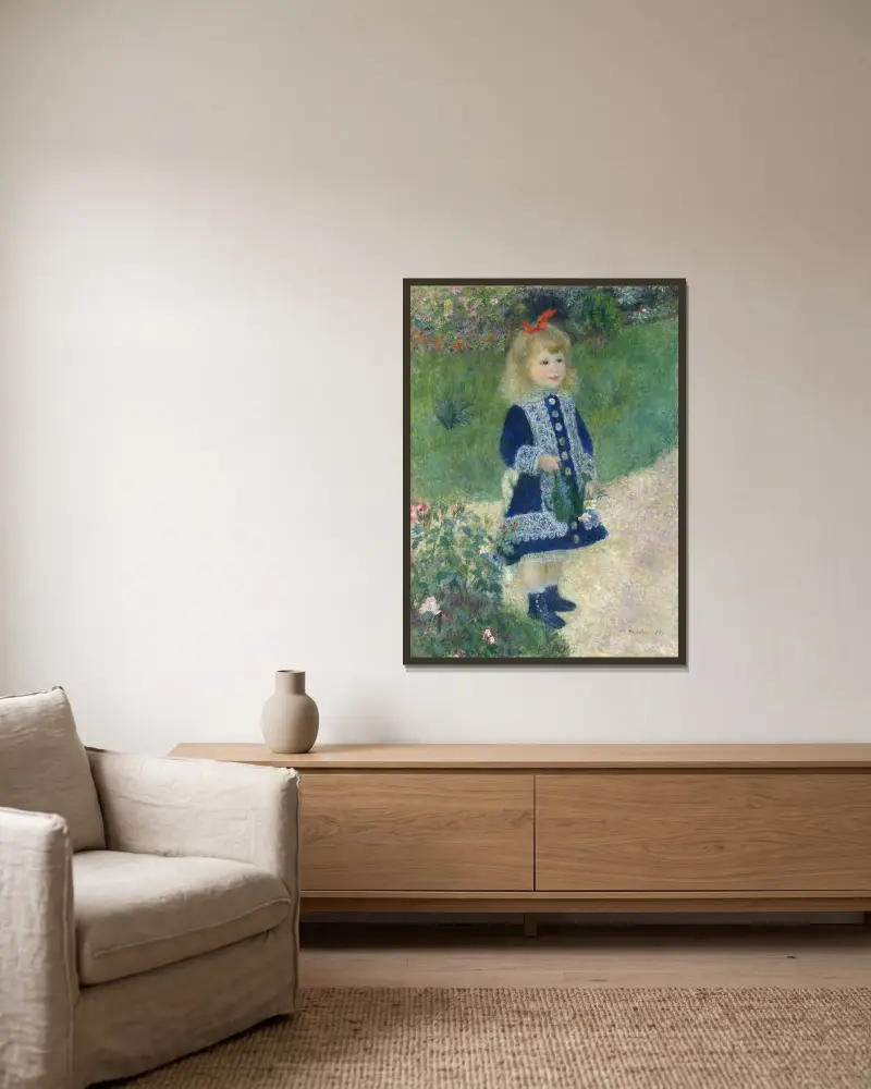 Mädchen mit Gießkanne von Pierre-Auguste Renoir gerahmt an einer Wand