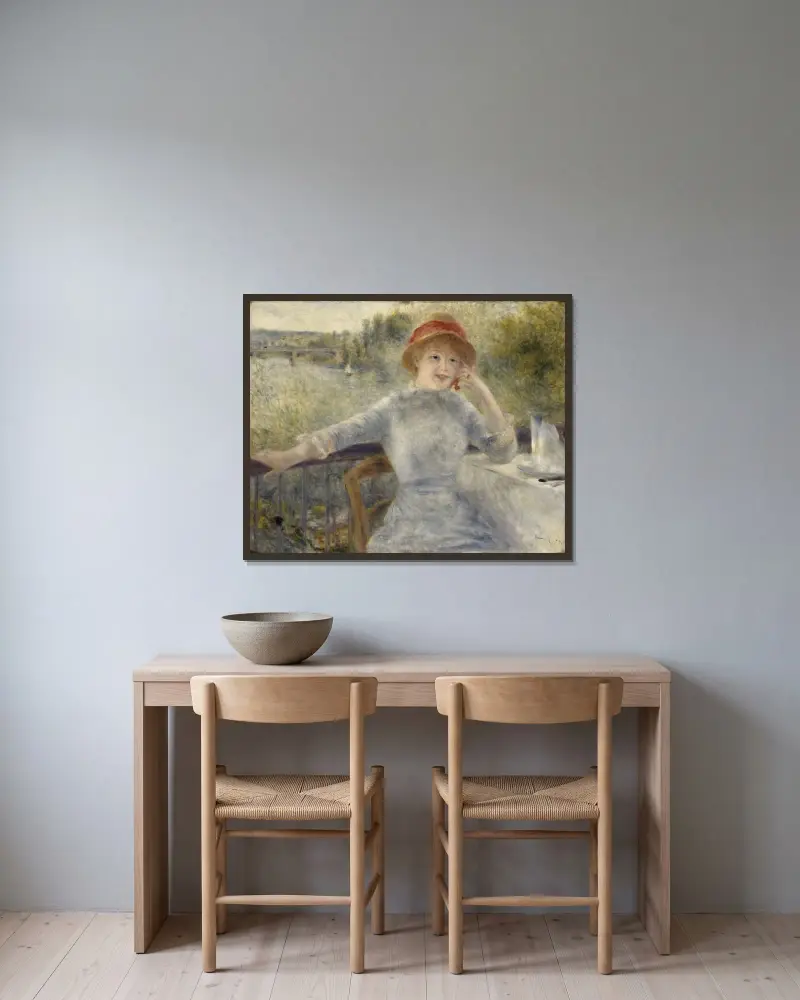 Alphonsine Fournaise av Pierre-Auguste Renoir inramad på en vägg