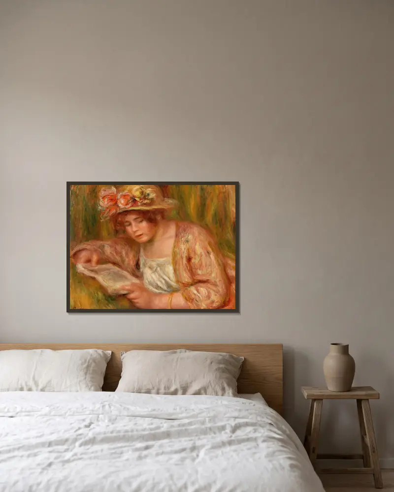 Andrée in a Hat, Reading (Andrée en chapeau, lisant), Pierre-Auguste Renoir v rámu na stěně