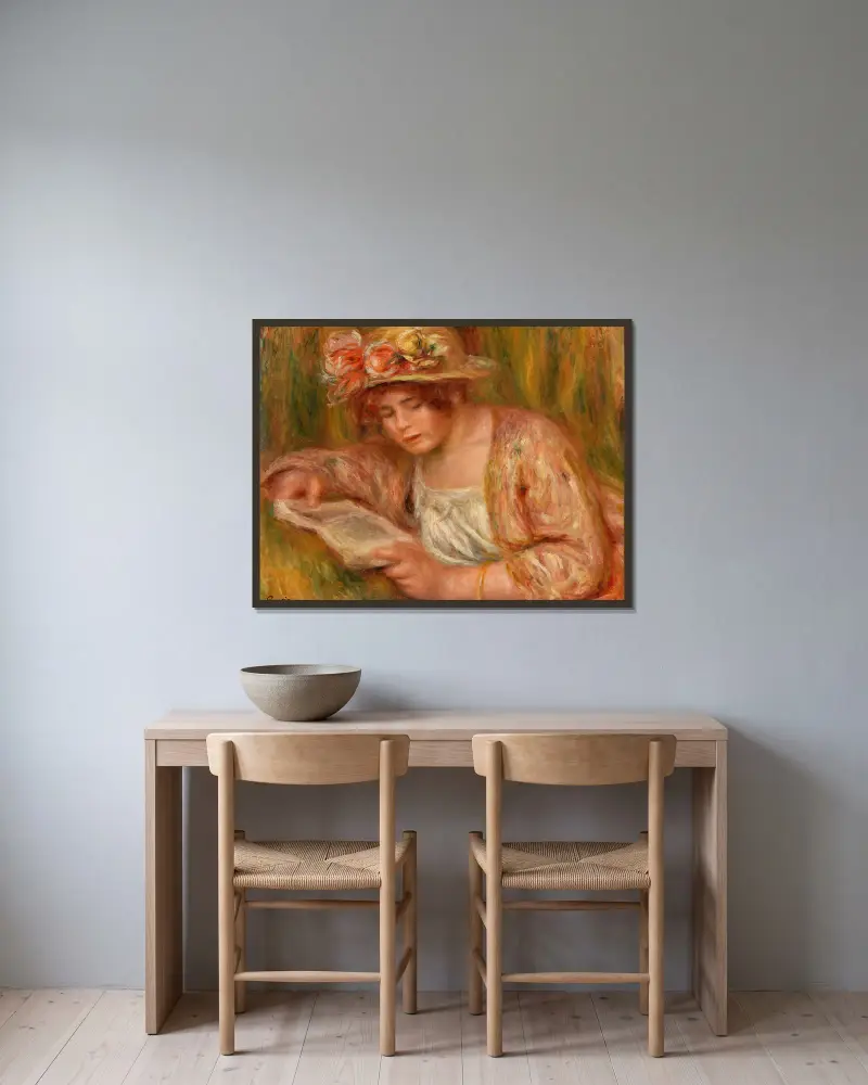 Andrée in a Hat, Reading (Andrée en chapeau, lisant), Pierre-Auguste Renoir v rámu na stěně