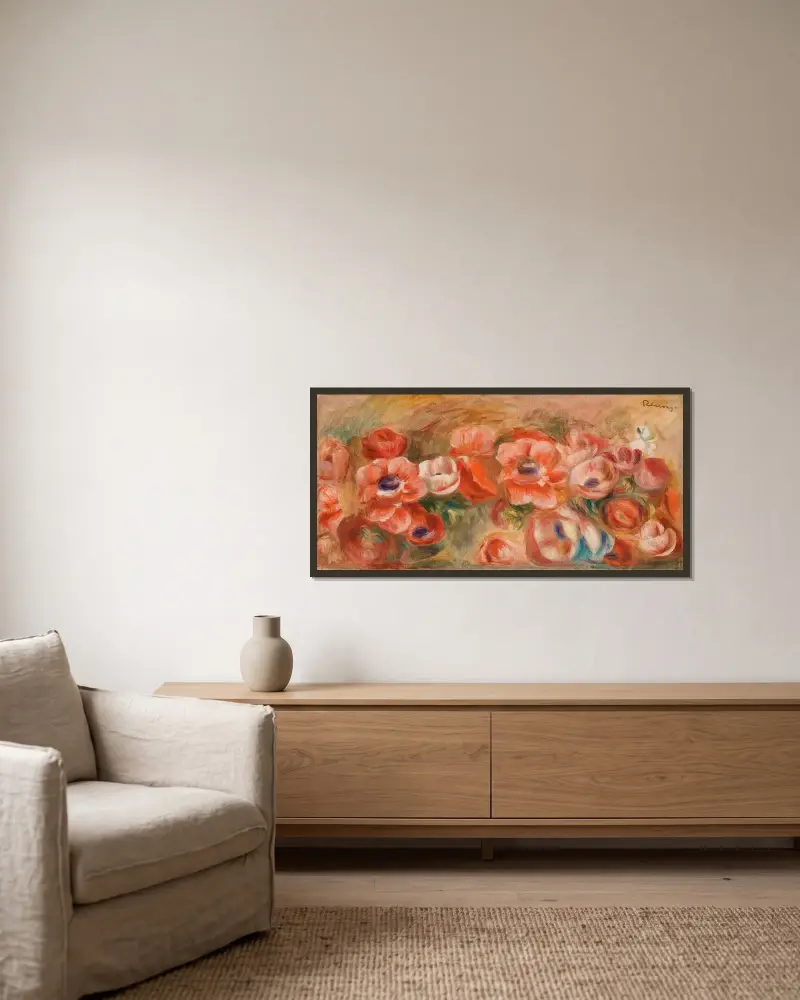 Anemones (Anémones), 1912 av Pierre-Auguste Renoir inramad på en vägg