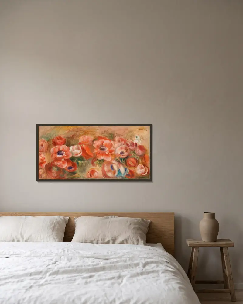 Anemones (Anémones), 1912 av Pierre-Auguste Renoir inramad på en vägg