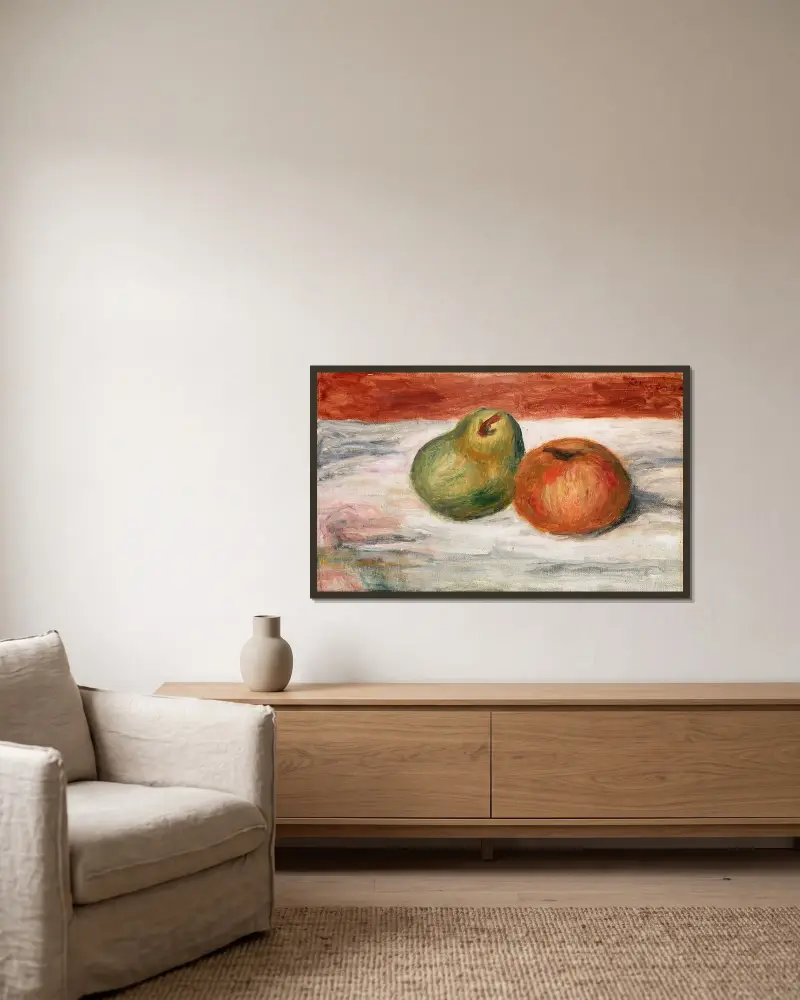 Apple and Pear (Pomme et poire) av Pierre-Auguste Renoir inramad på en vägg