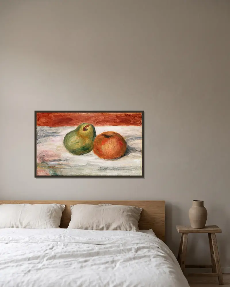 Apple and Pear (Pomme et poire) av Pierre-Auguste Renoir inramad på en vägg