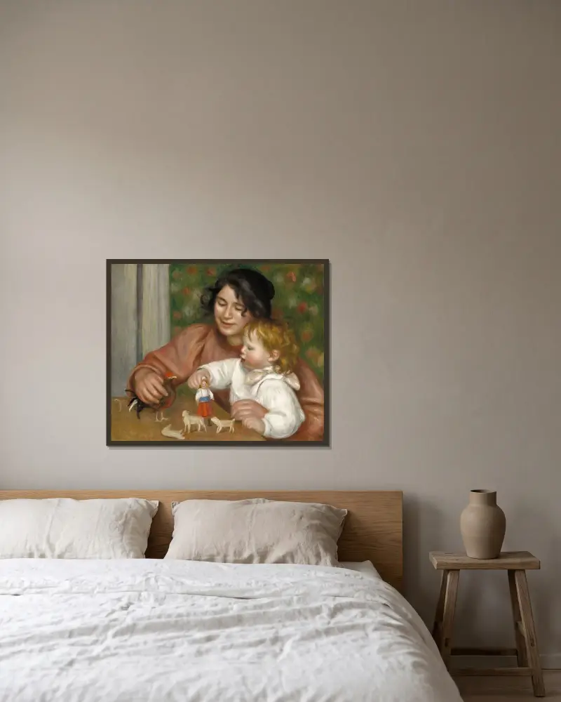 Barn med leksaker – Gabrielle och konstnärens son Jean av Pierre-Auguste Renoir inramad på en vägg