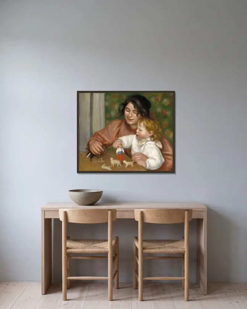 Barn med leksaker – Gabrielle och konstnärens son Jean av Pierre-Auguste Renoir inramad på en vägg