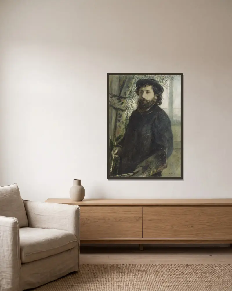 Claude Monet, 1875 von Pierre-Auguste Renoir gerahmt an einer Wand