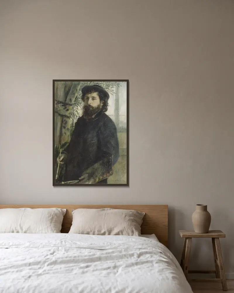 Claude Monet, 1875 von Pierre-Auguste Renoir gerahmt an einer Wand