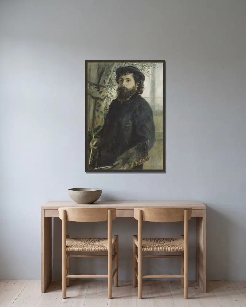 Claude Monet, 1875 von Pierre-Auguste Renoir gerahmt an einer Wand
