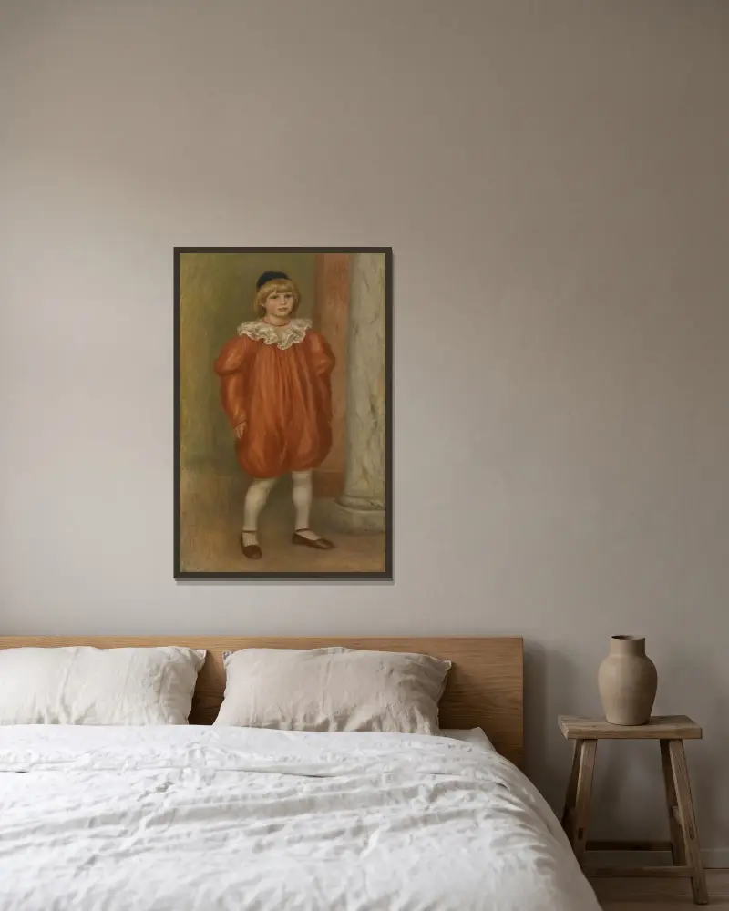 Claude Renoir i clownkostym av Pierre-Auguste Renoir inramad på en vägg