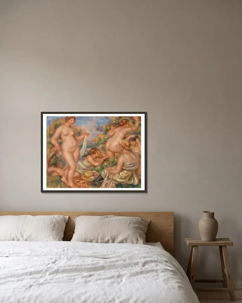 Komposition, fünf Badende von Pierre-Auguste Renoir gerahmt an einer Wand