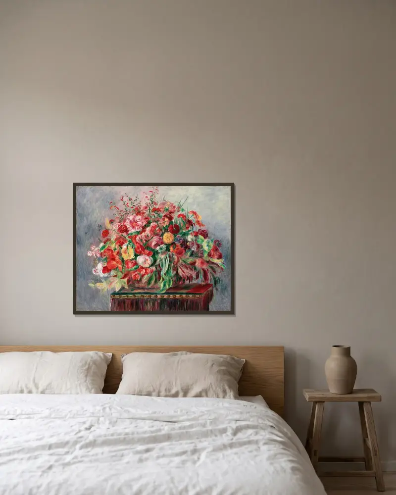 Blumenkorb von Pierre-Auguste Renoir gerahmt an einer Wand