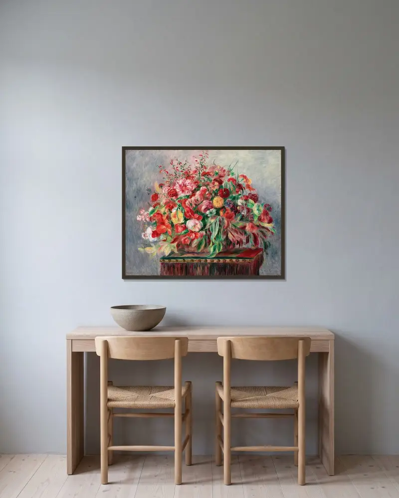 Blumenkorb von Pierre-Auguste Renoir gerahmt an einer Wand