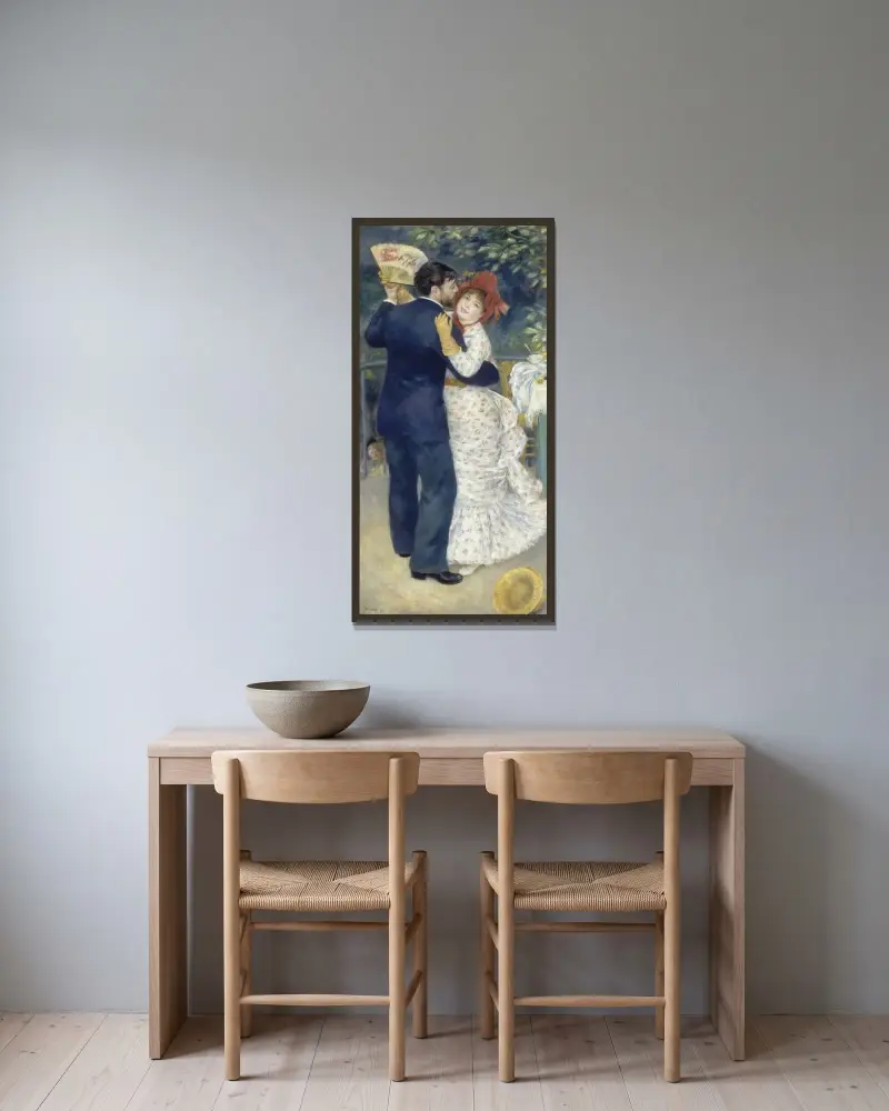Tanz auf dem Lande von Pierre-Auguste Renoir gerahmt an einer Wand