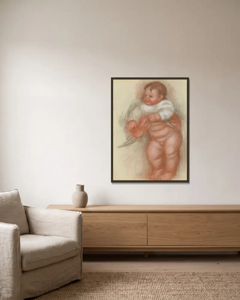 Stehendes nacktes Kind von Pierre-Auguste Renoir gerahmt an einer Wand