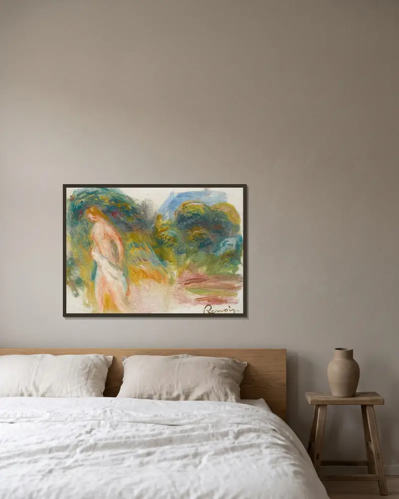 Naken kvinna och landskap av Pierre-Auguste Renoir inramad på en vägg