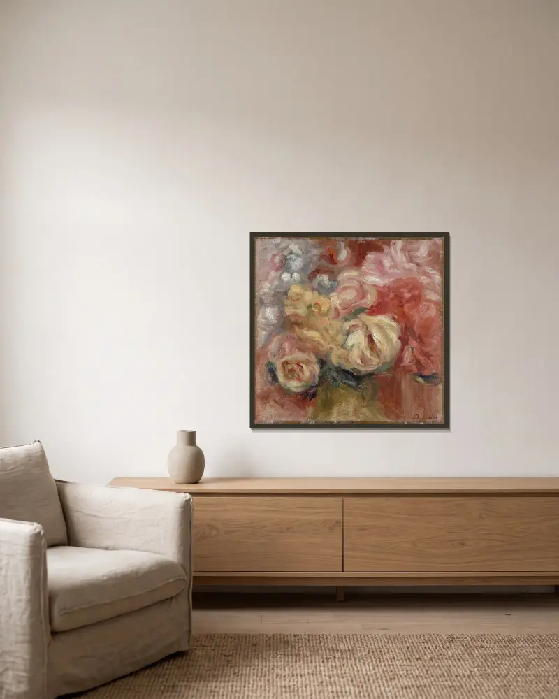 Blumen, 1915 von Pierre-Auguste Renoir gerahmt an einer Wand