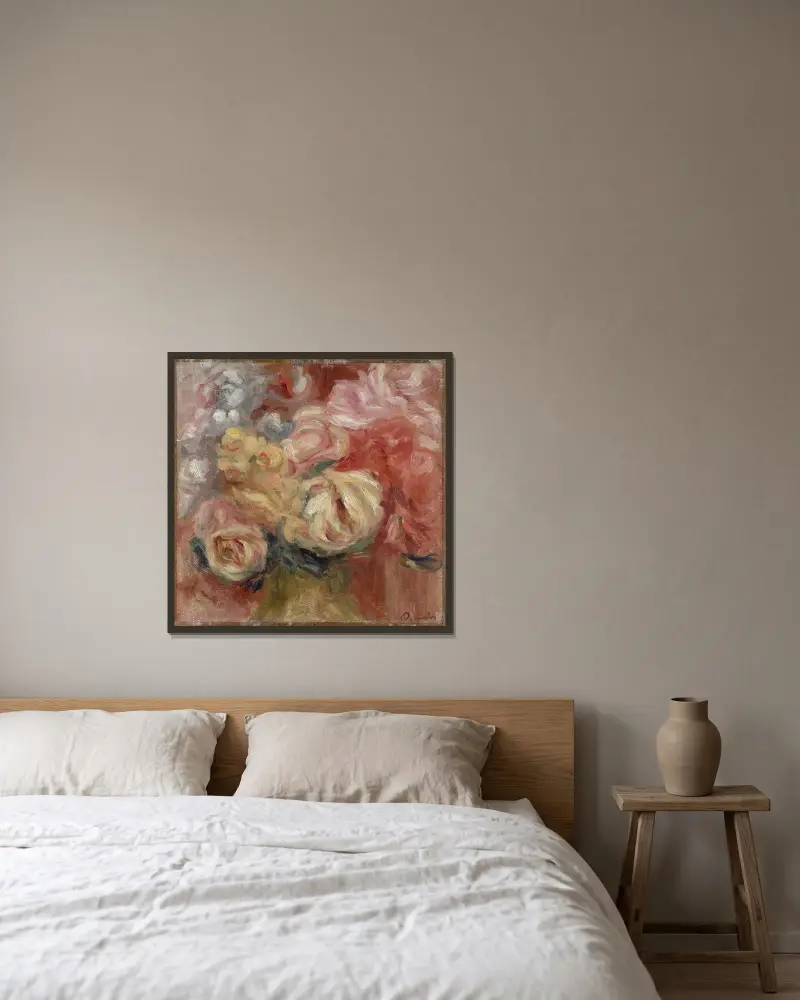 Blumen, 1915 von Pierre-Auguste Renoir gerahmt an einer Wand