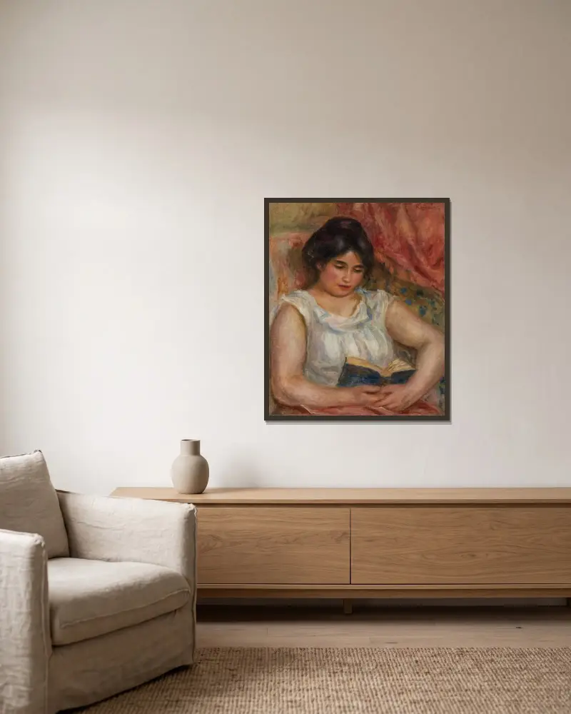 Gabrielle čte, Pierre-Auguste Renoir v rámu na stěně
