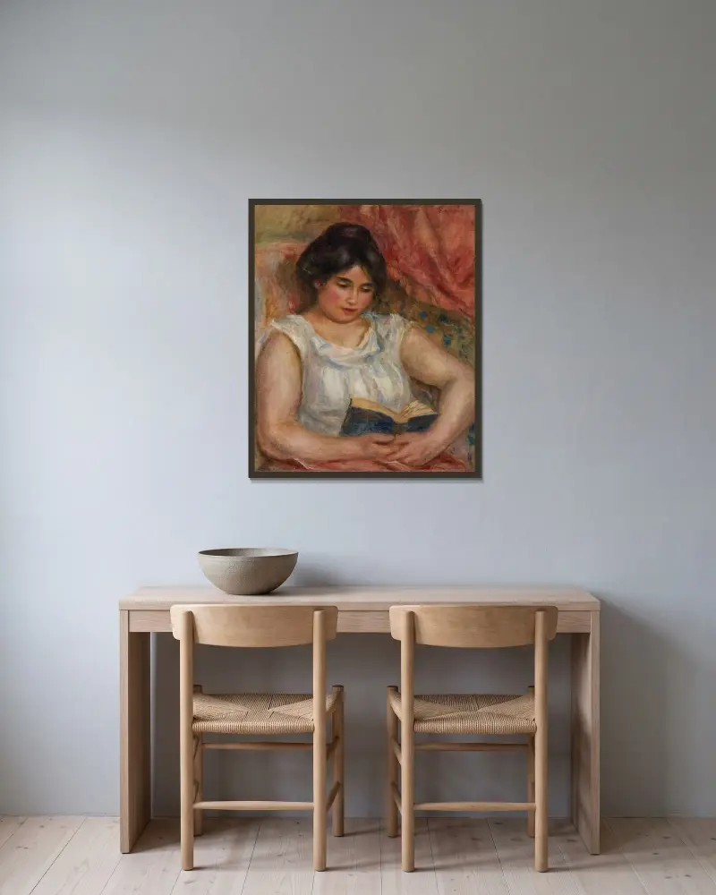 Gabrielle čte, Pierre-Auguste Renoir v rámu na stěně